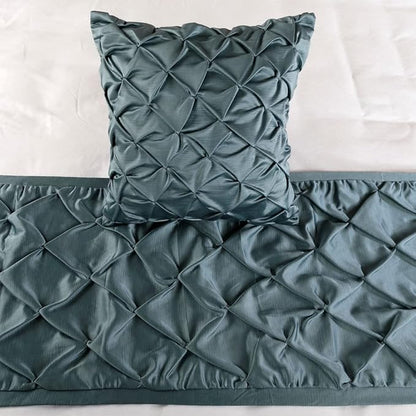 The HomeCentric Decorative Blue Full 68 x 18 inch Bed Runner Without Pillow Cover, Satin Pintucks Bed Scarf, Solid Color Modern - Satin Nights