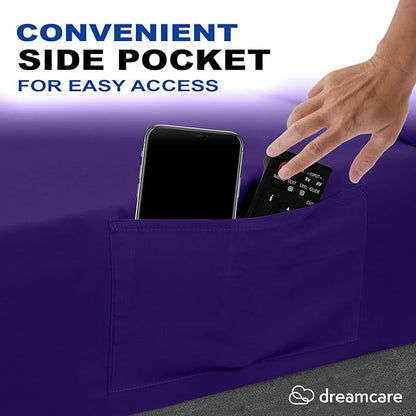 DREAMCARE Full Size Sheets - Cooling Bed Sheets - 4pcs Set - up to 15" Deep Pocket Full Sheet Set - Sheets Full Size Bed - Soft & Long Lasting 100% Fine Brushed Polyester with Side Pocket - Purple