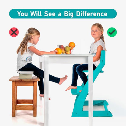 FORNEL Modern Wooden High Chair in Turquoise | The Adjustable Grow-with-Me Chair with a Stylish Pop of Color for Your Kitchen & Dining Room