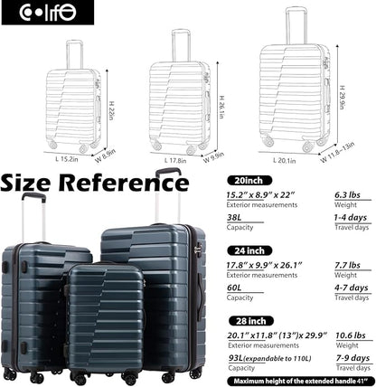 Coolife Medium Luggage Hardside Carry On with Spinner Wheels TSA Lock Telescopic Handle