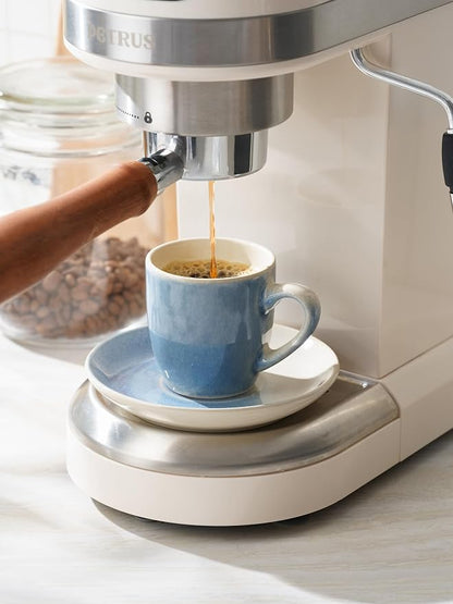 famiware 3oz Espresso Cups and Saucers, Azure Blue | Ceramic Small Coffee Mug
