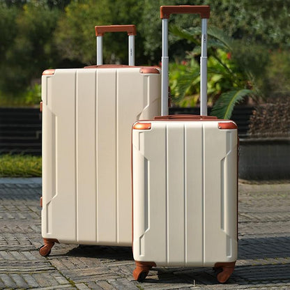 Merax 28 Inch Checked-Large Luggage with Wheels Aluminum Alloy Corner Hard Shell Suitcase TSA Luggage Suitcases for Travel Woman Men(White Brown)
