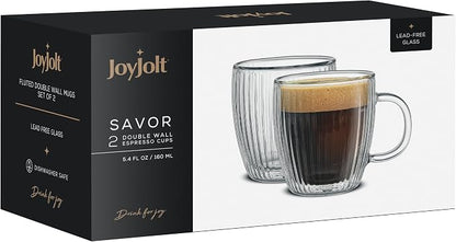 JoyJolt Fluted Glass Espresso Cups, 5.4oz Espresso Cup
