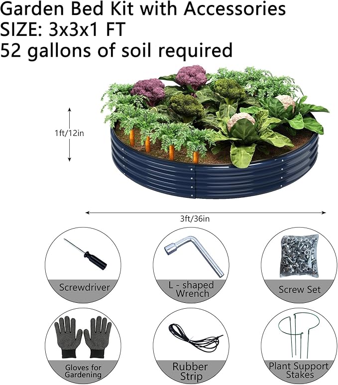 Galvanized Metal Planter Round Raised Garden Bed Kit