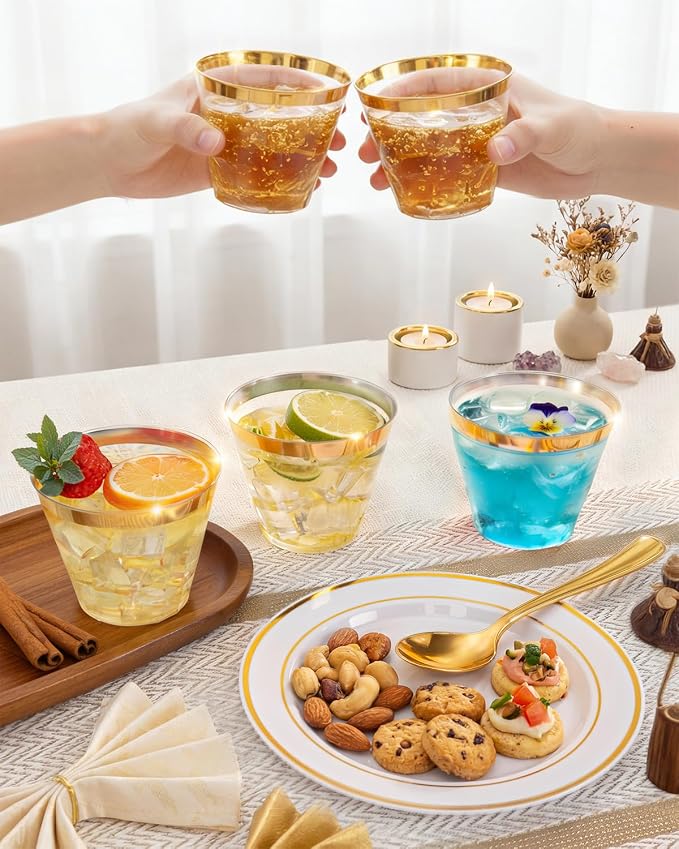bUCLA 150PCS Gold Plastic Dinnerware Set Disposable