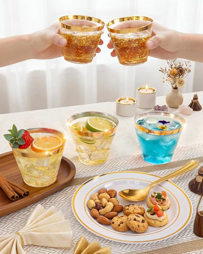 bUCLA 150PCS Gold Plastic Dinnerware Set Disposable