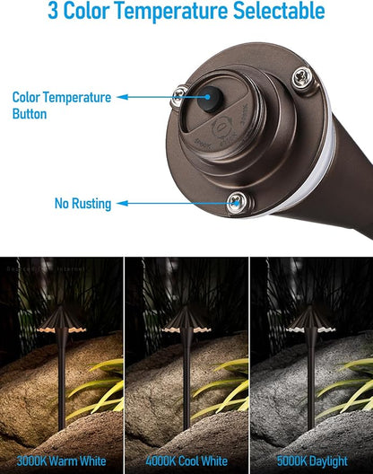 LEONLITE 3CCT Low Voltage Pathway Lights, LED Landscape Path Lights,