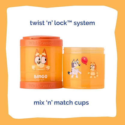 Whiskware Bluey Stackable Snack Containers for Kids and Toddlers, 3 Stackable Snack Cups for School and Travel, Bluey and Bingo, Hooray!