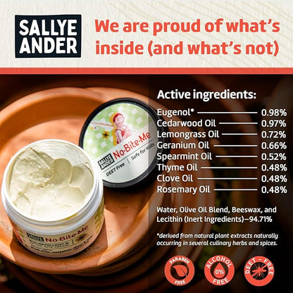 SALLYEANDER No Bite Me All-Natural Bug & Insect Repellent - Anti Itch Cream - 2 oz - Safe for Kids and Infants - Repels Mosquitoes, Black Flies, Fleas, and Ticks