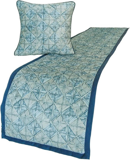 The HomeCentric King/Queen/Twin Blue Decorative CA King 86"x18" Bed Runner with 2 Pillow Cover, Indigo, Printed & Quilted Bed Scarf on Suede Fabric - Indigo Centric