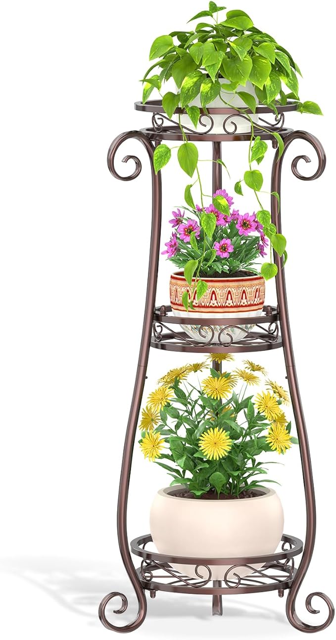 LASZOLA 3 Tier Bronze Metal Plant Stand