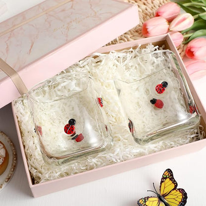 SiliFine 2 Pcs Ladybug Icon Juice Glasses - 14oz Cute Ladybug Stemless Wine