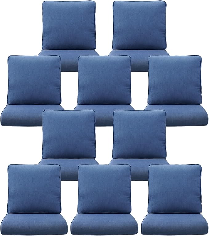 10-Piece Outdoor Patio Cushion Set - Fade & Water Resistant with Removable Olefin Cover, 22x24x4 Inch Memory Foam Cushions for Wicker Sectional Sofa – Blue/Regular