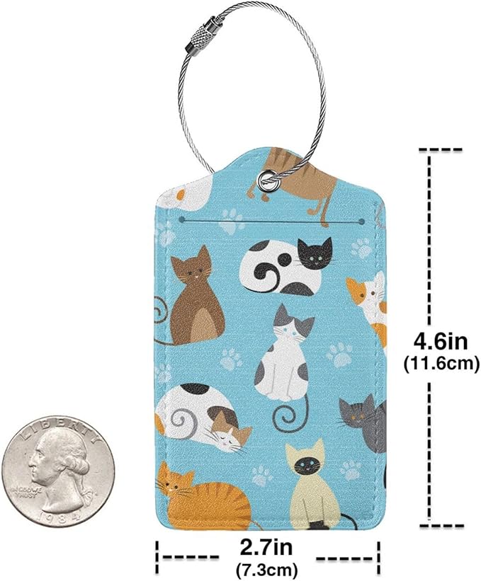 2 Pcs Cute Cat Luggage Tag for Suitcase, Animal Cat Party Decorations Supplies Gift Women Men Boy Girl, Steel Loop with Privacy Cover ID Label
