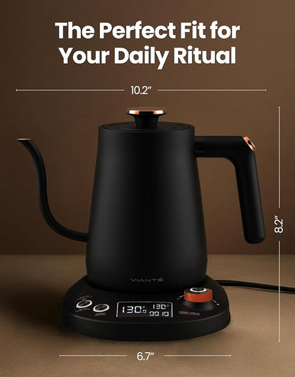Viante Electric Gooseneck Kettle 0.8L, Pour Over Coffee & Tea, Temp Control |