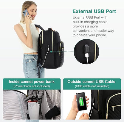 LOVEVOOK Large Travel Backpack Women with 17.3-inch Laptop Compartment, Work Business Computer Carry On Backpack Purse, Hiking Backpack Waterproof Outdoor Sports Rucksack Bag, Black