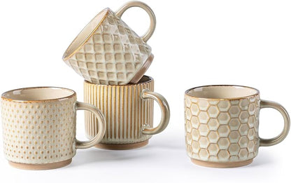 GBhome 8 OZ Stackable Coffee Mugs Set of 4, Ceramic Coffee Cups Set | 4