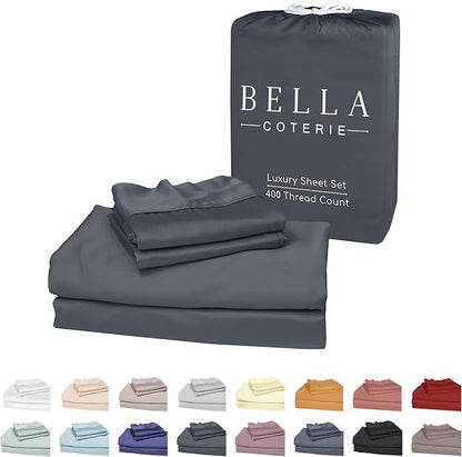 Bella Coterie Luxury Bamboo Viscose Twin Size Sheet Set | 100% Organically Grown | Ultra Soft | Cooling for Hot Sleepers | 18" Deep Pocket [Charcoal Grey]