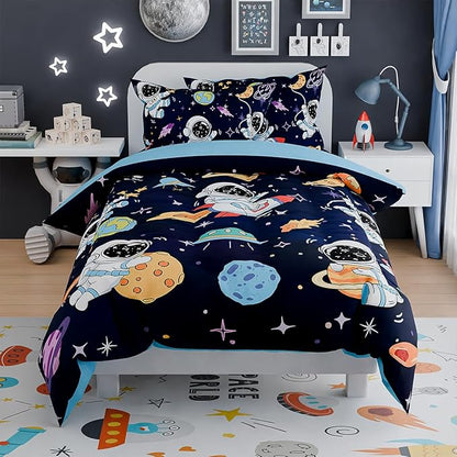 SANDJEST Astronaut Bedding Sets for Boys, Ultra Soft Microfiber Comforter Set with 3-Pieces, Comforters Sets for Kids Children Boy Bedroom Decor