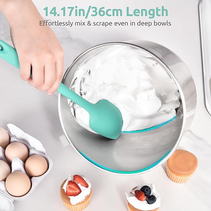 U-Taste Extra-Long 600ºF Heat Resistant Spatula Spoon: 14" Silicone Spoonula Cooking Utensils for Kitchen Use, Non-Stick Scoop Scraper with Soft Edge & Firm Core for Baking, Mixing, Serving (Aqua Sky)