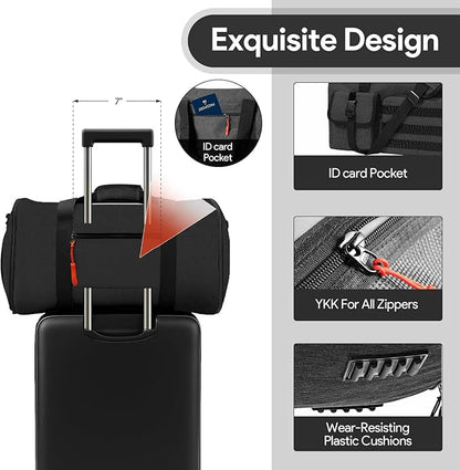 Garment Duffle Bags for Travel, HOMQUIET Convertible Garment Duffel Bag, All YKK Zippers Carry On Garment Bags, 2 in 1 Hanging Waterproof Suit Travel Bag with Shoe Compartment, for Men Women, Black