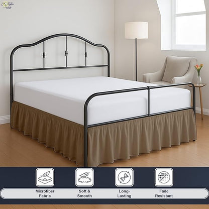 Cottington Lane Ruffled Bed Skirt King Size with Split Corner, Brushed Microfiber Hotel Quality Taupe Dust Ruffle, 12 Inch Drop Gathered Bedskirt, Soft and Stylish, Shrinkage and Fade Resistant