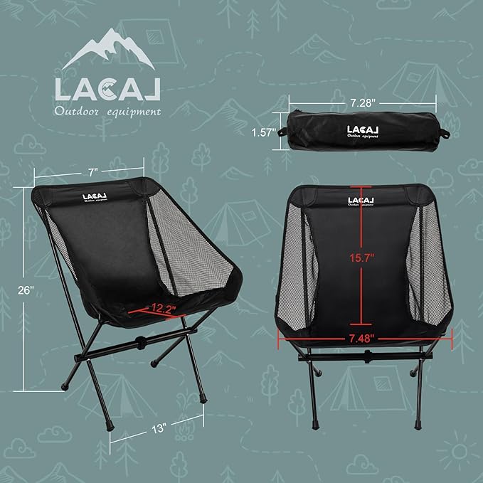 Ultra-Light Folding Camping Chair, All-Aluminum Frame, Surper Breathable Fabric, Easy to Carry, Compact Storage Size (2, Black)
