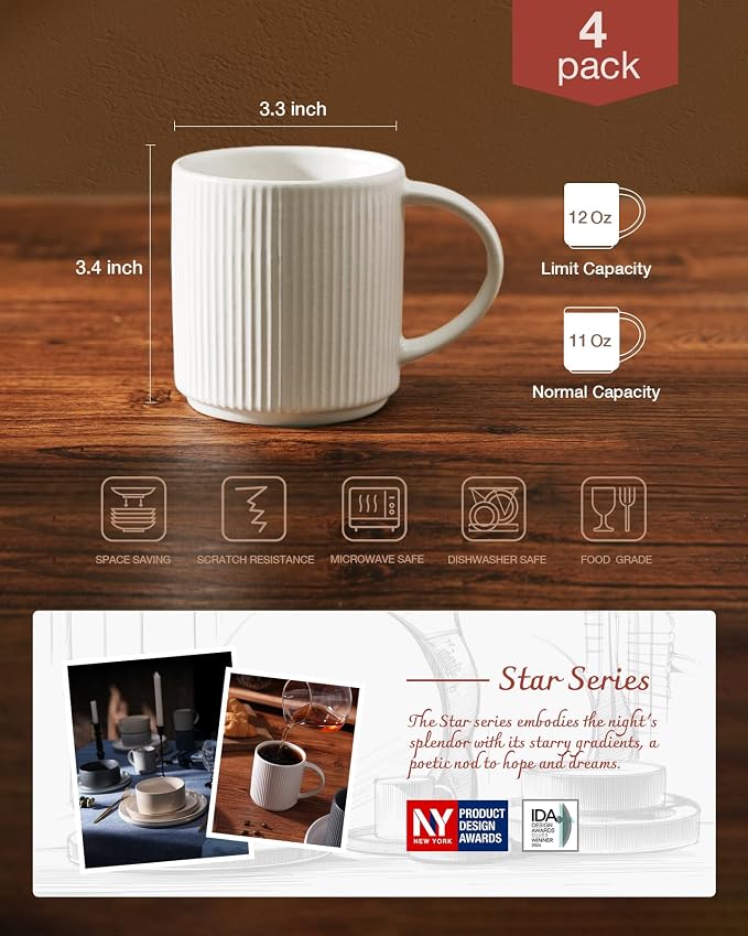 famiware Coffee Mug Set for 4, Star 12 oz Catering Mugs Cup Set