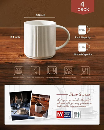 famiware Coffee Mug Set for 4, Star 12 oz Catering Mugs Cup Set