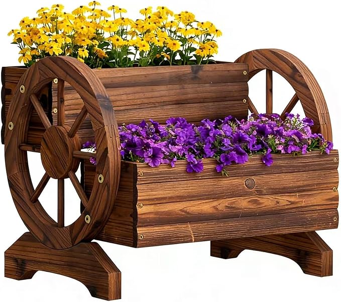 Wooden Wagon Planter Flower Cart