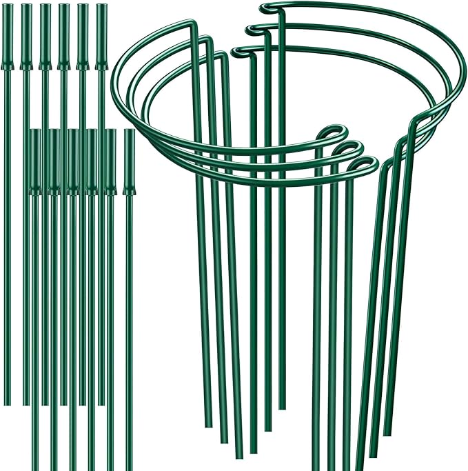 6 Pack 32 or 16 inch Adjustable Plant Support Stakes, Heavy-Duty Half Round