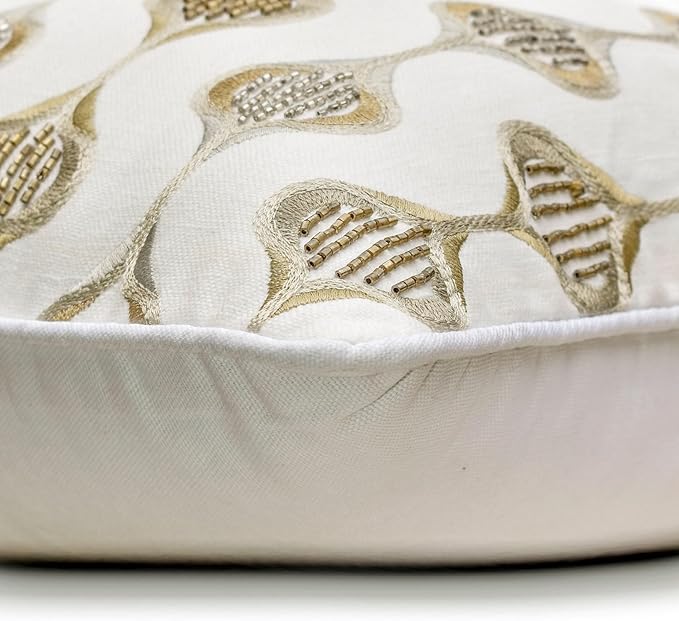 The HomeCentric King/Queen/Twin Beige Decorative Bed Runner Queen 74"x18" Bed Runner Without Pillow Cover, Embroidery, Geometric, Beaded Hand Embroidery Bed Scarf on Linen Fabric - Mahsa