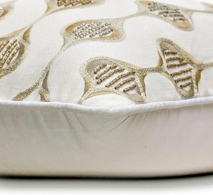 The HomeCentric King/Queen/Twin Beige Decorative Bed Runner Queen 74"x18" Bed Runner with Two Pillow Cover, Embroidery, Geometric, Beaded Hand Embroidery Bed Scarf on Linen Fabric - Mahsa