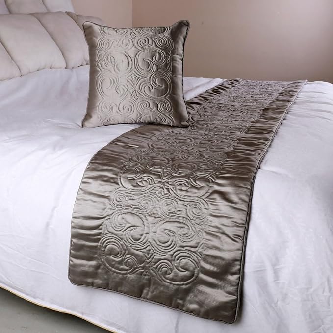 The HomeCentric Decorative Silver King 90 x 18 inch Bed Runner Without Pillow Cover, Satin Quilted Bed Scarf, Abstract Modern - Silver Soft