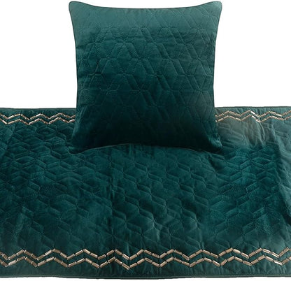 The HomeCentric King Queen Twin Teal Blue Decorative CA King 86"x18" Bed Runner with Pillow Cover, Quilted & Crystals Bed Scarf on Velvet Fabric - Teal Diamond Symphony