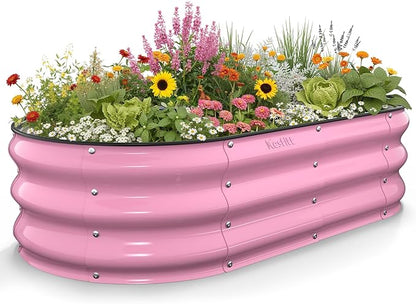 Kesfitt Raised Garden Bed, Oval Open-Bottom Design, 12-Inch Deep