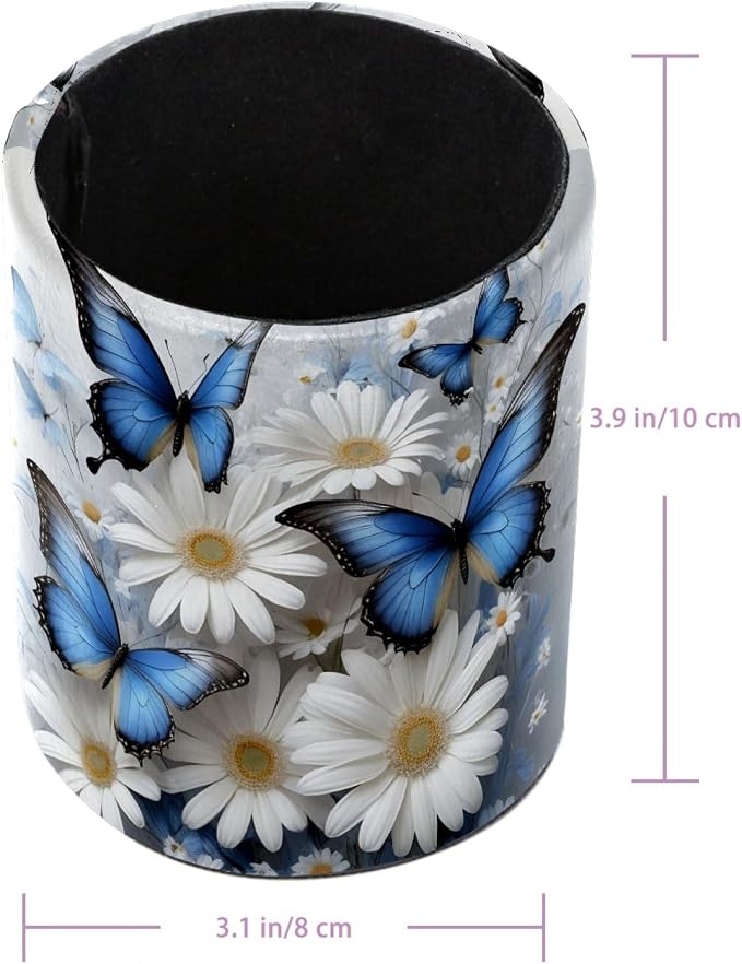 Butterflies and Daisies Leather Pen Holder
