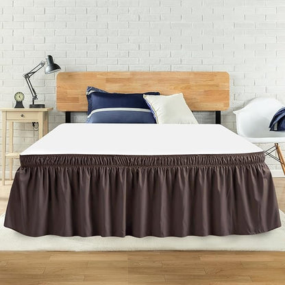 Twin Bed Skirt, Elastic Wrap Around Bed Skirt Twin Size, Bed Skirts for Adjustable Bed, Easy Fit with 18" Drop Length Tailored Drop Dust Ruffle (Brwon)