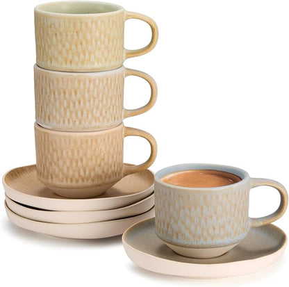 KooK Espresso Mug and Saucer Set, Ceramic Cups and Plates