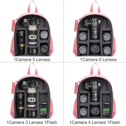 CADeN Camera Backpack Bag Professional for DSLR/SLR Mirrorless Camera Waterproof, Camera Case Compatible for Sony Canon Nikon Camera and Lens Tripod Accessories (Small, Pink)