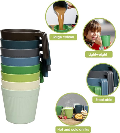 Greentainer Ribbed Drinking Glasses Coffee Mugs Set of 8, Plastic Coffee Cups
