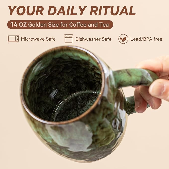 Unique Reactive Glaze Ceramic Coffee Mug - 14 oz Large Coffee Cup