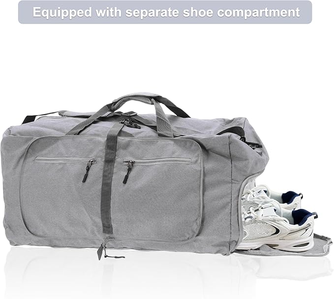 Duffle Bag for Travel, Women's Travel Duffel Bag, with Fixed Luggage Strap, Travel Duffle Bags, Shoe Compartment and Wet Pocket Design, Gray