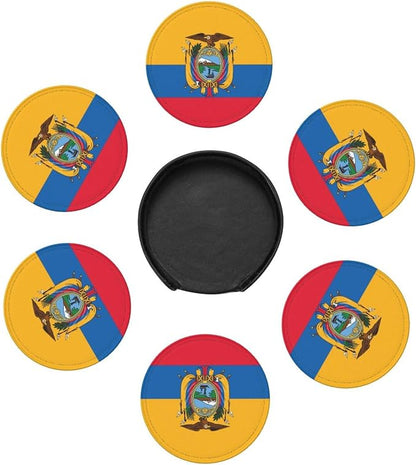 6 Pack Ecuador Flag Leather Coaster