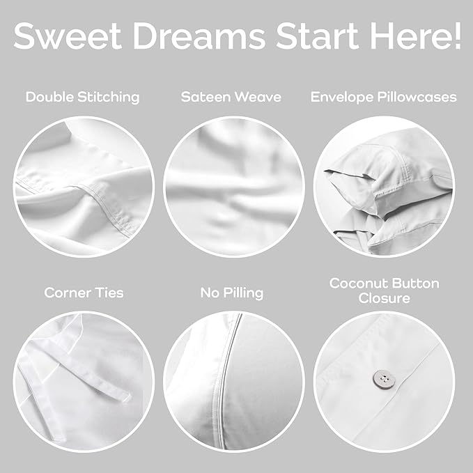 Duvet Cover Set - 100% Viscose Derived from Bamboo Duvet Cover King Size, 3 PC Luxury Cooling Duvet Cover for Hot Sleepers, Silky Buttery Soft Comforter Cover & 2 PC King Pillowcases, White