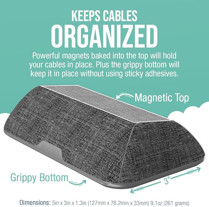 Smartish® Magnetic Cord Holder - Bigger Cable Wrangler Organizer with Magnet Clips for Charger Management on Desktop, Nightstand, or Side Table - Holds 6+ Cables - No. 2 Pencil Gray