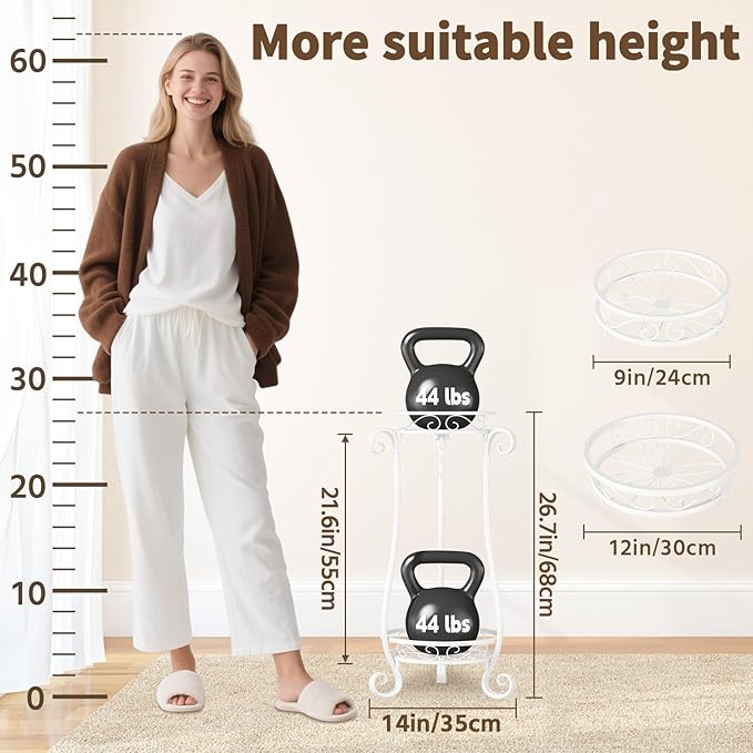 LASZOLA 2 Tier White Metal Plant Stand