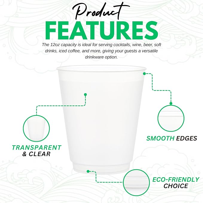 Concession Essentials – 12oz Frost Flex Plastic Cups – Shatterproof Reusable