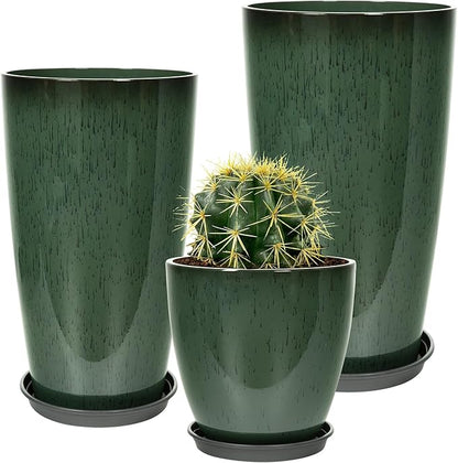 24/21/12 Inch Large Plastic Planter, Lightweight Ceramic-Look Tall Planters