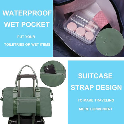 Travel Duffle Bag, Waterproof Sport Tote Gym Bag for Women Men, Overnight Weekender Carry On Bag with Wet Pocket